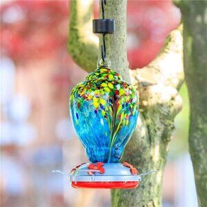 Hummingbird Feeder for Outdoors Patio Large 32 Ounces Colorful Hand Blown New